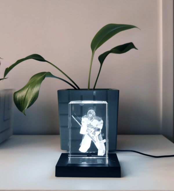 хоккеист в large кубе, 3D кристалл на подсветке